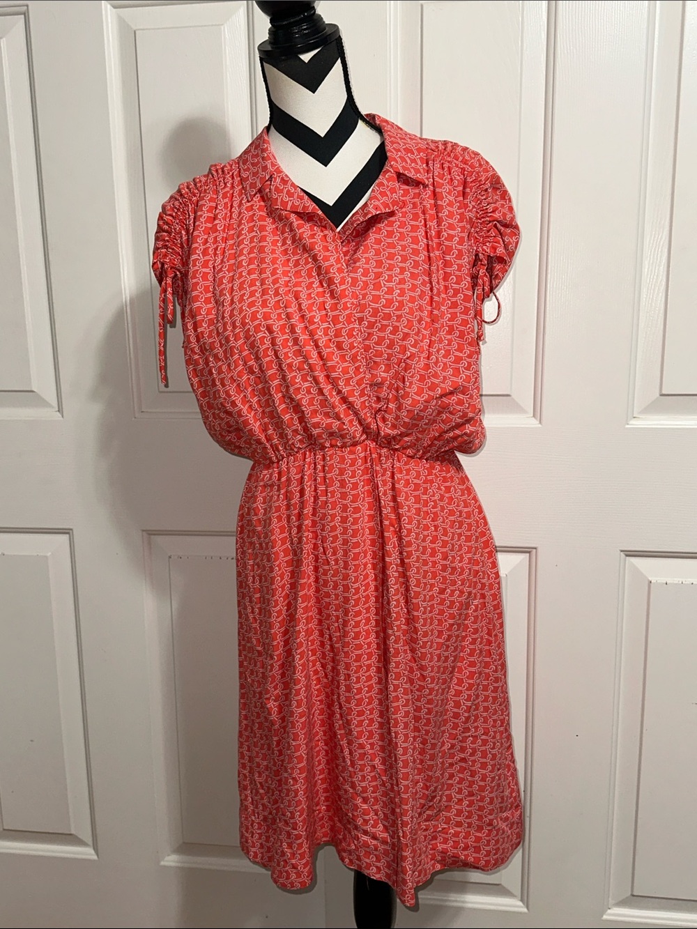 Maeve Coral Print Tie-Sleeve Collared Dress